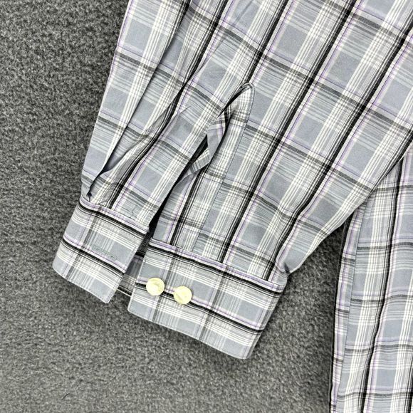 Kenneth Cole Reaction Shirt 17.5 34 35 Gray Plaid Button Up Slim Fit Long Sleeve - Picture 15 of 16